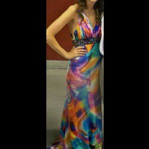 Cache Formal Multicolor Silk & Beaded Dress
